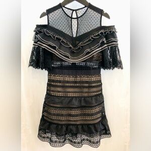 SELF PORTRAIT Black Swiss Dot Ruffle Lattice Dress 8 $510